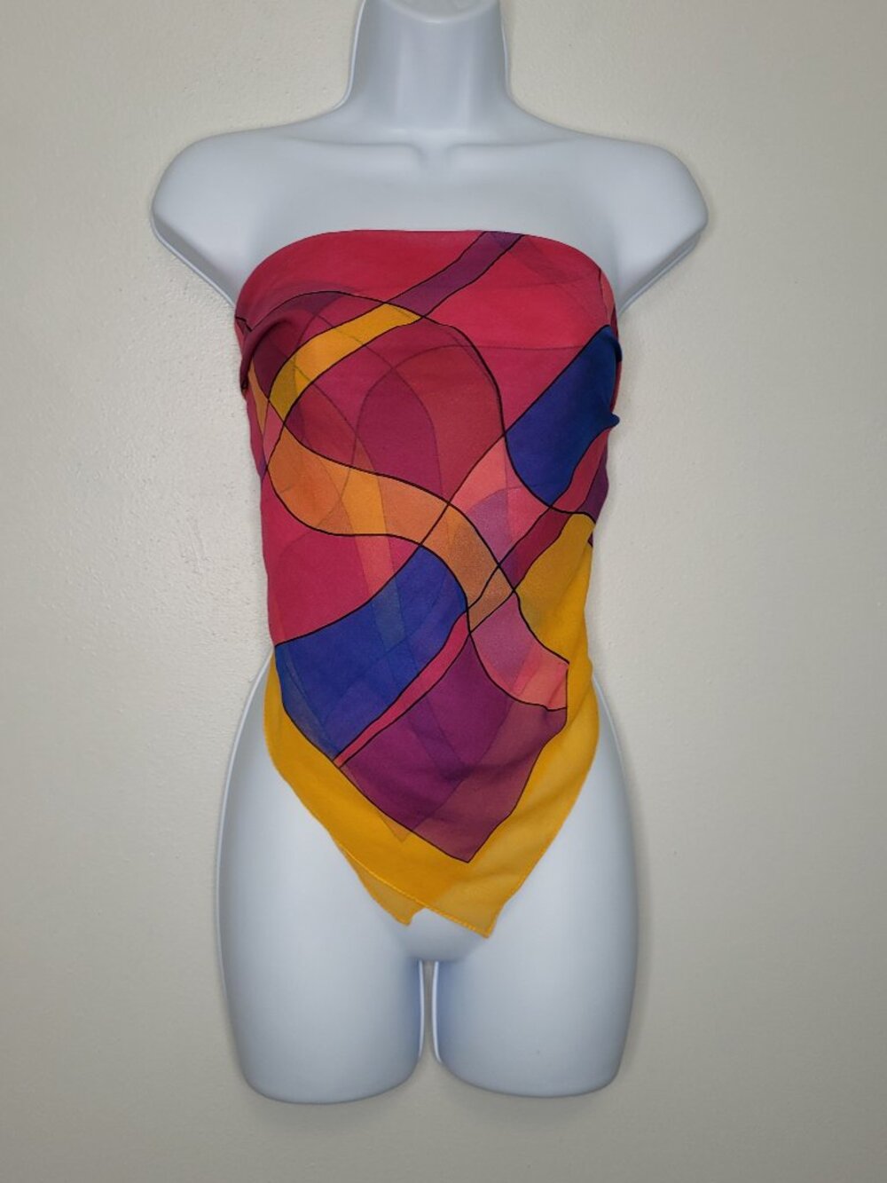 Semi sheer pink orange blue square scarf multi wrap scarf artsy unique